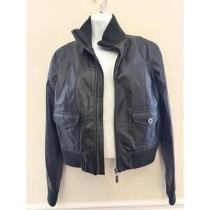 Nollie Jacket Womens Size Large Black Faux Leather Full Zip Pockets Biker Jacket